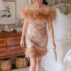 Antonio Melani Sequin Feather Mini Dress